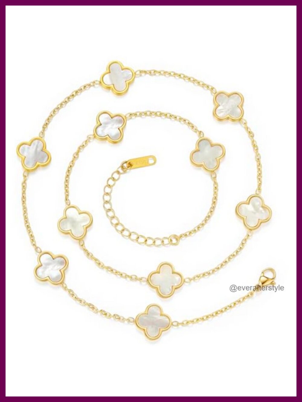 Real Mother of Pearl Four Leaf Clover Necklace - 18k Gold Plated Stainless